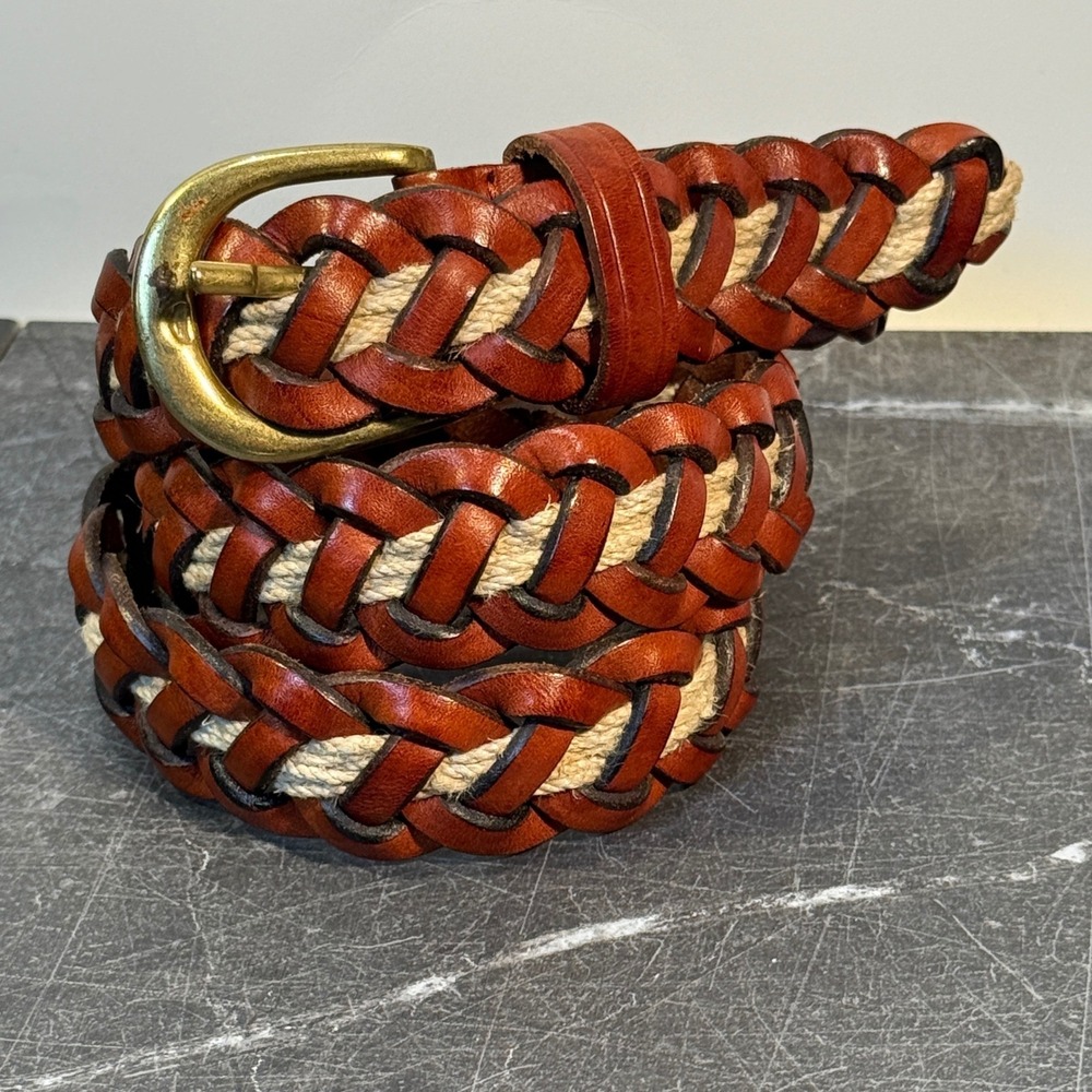 County Seat Braided Leather Belt | 32/33 | Brown Woven‎ Rope Inlay Brass Buckle